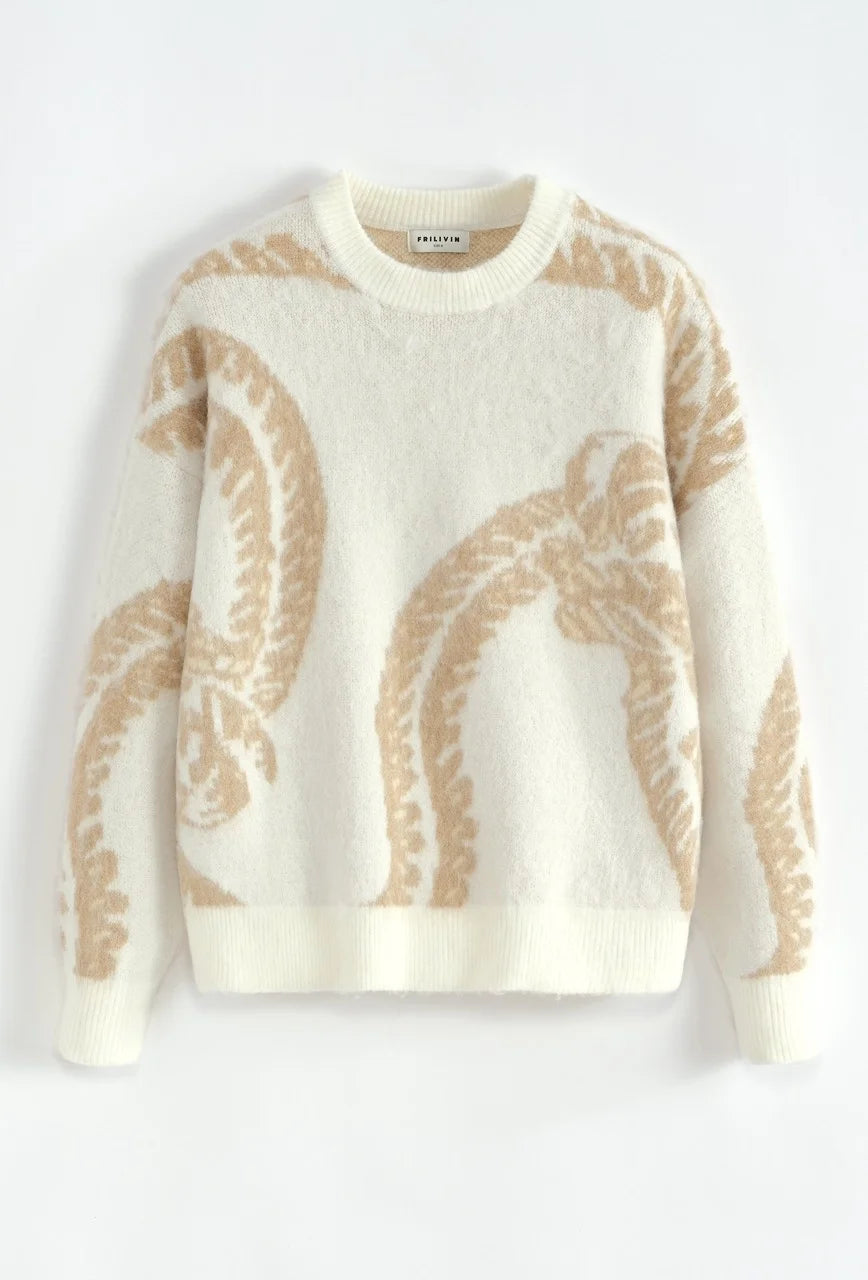 Pull en maille à motif Beige et blanc | Lyon