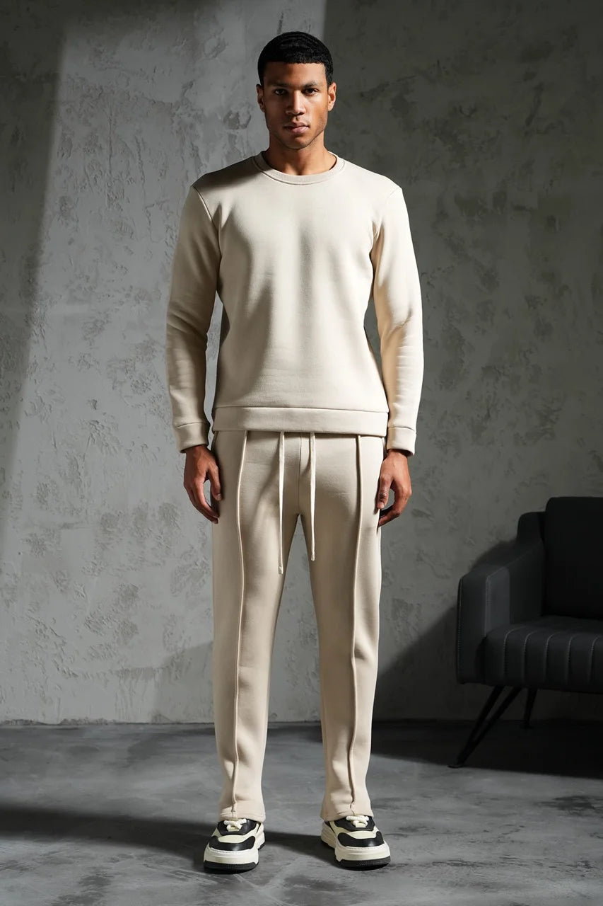Ensemble basique pull et pantalon coupe droite Beige | Lyon