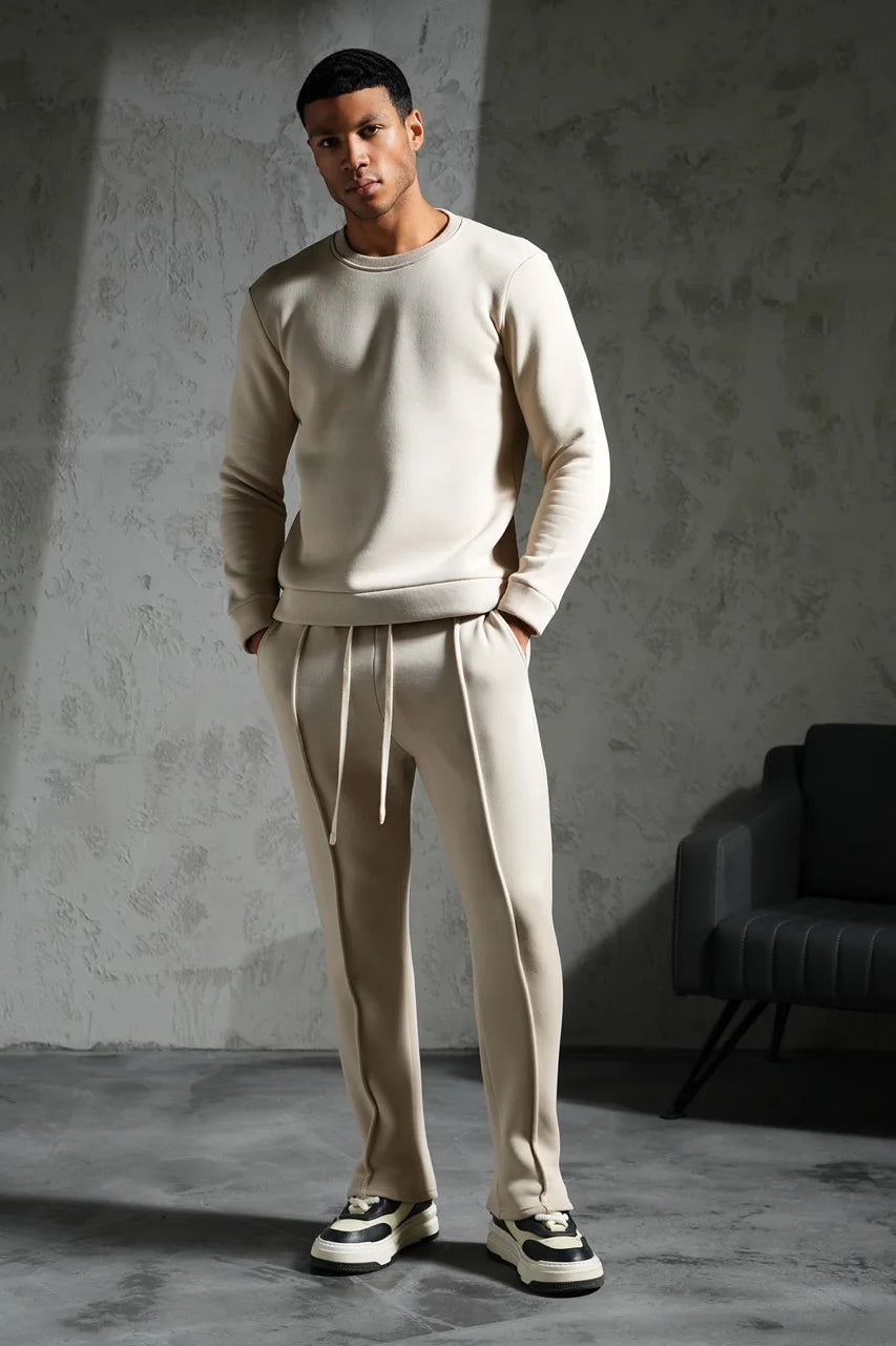 Ensemble basique pull et pantalon coupe droite Beige | Lyon