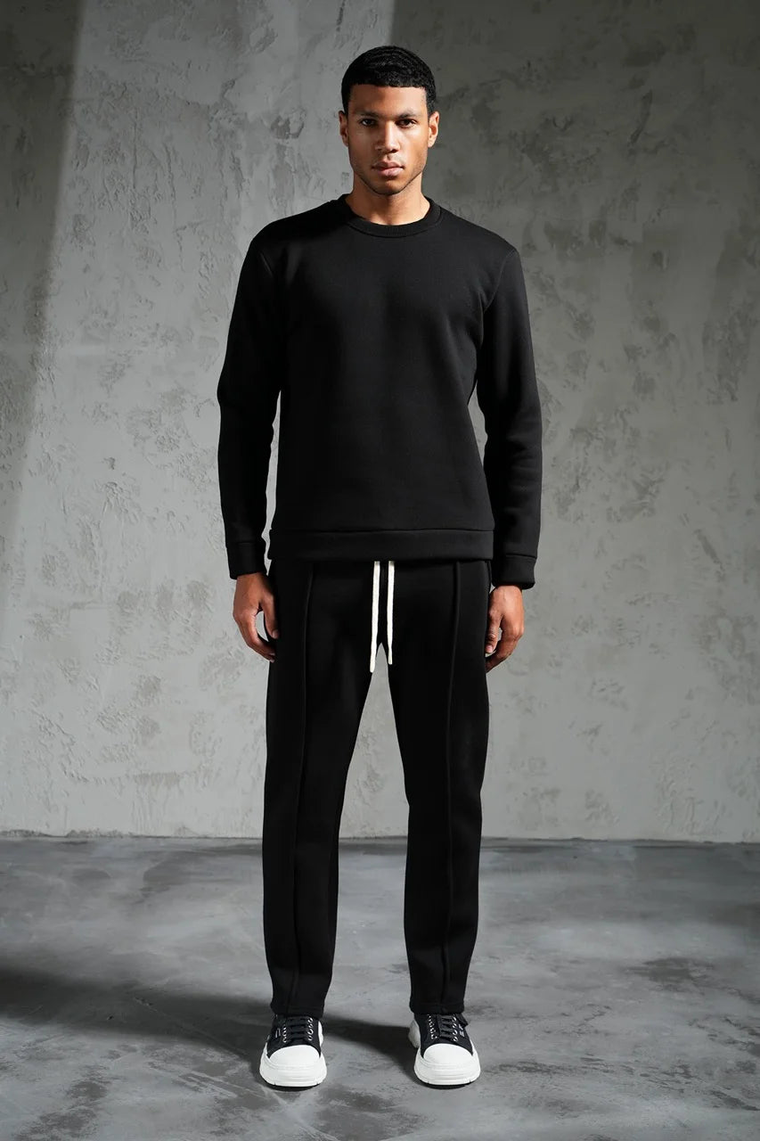 Ensemble basique pull et pantalon coupe droite Noir | Lyon