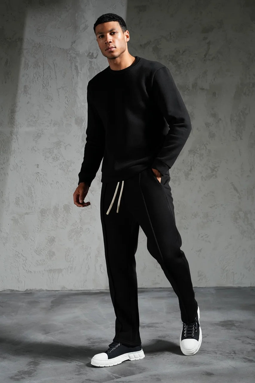 Ensemble basique pull et pantalon coupe droite Noir | Lyon