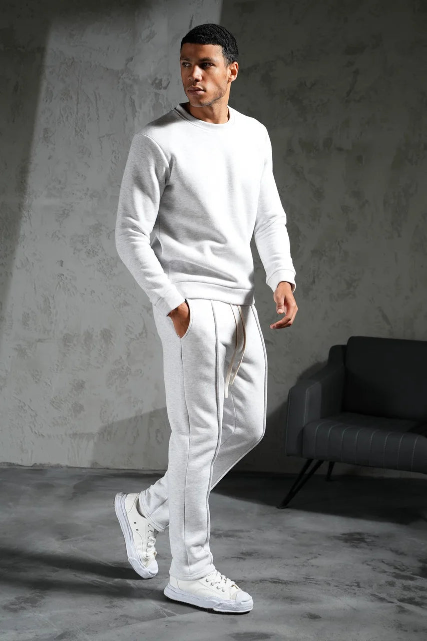 Ensemble basique pull et pantalon coupe droite Gris clair | Lyon