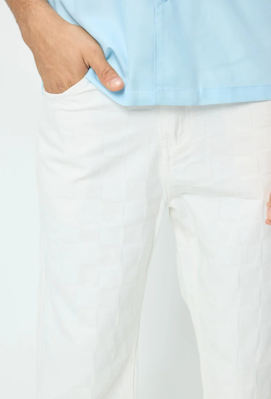Pantalon jean coupe droite basique blanc cassé motif carreaux  | Lyon