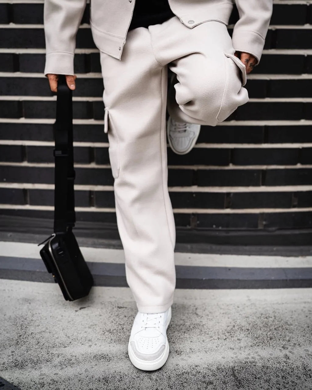 Ensemble épais veste fermeture éclair et pantalon class beige | Lyon