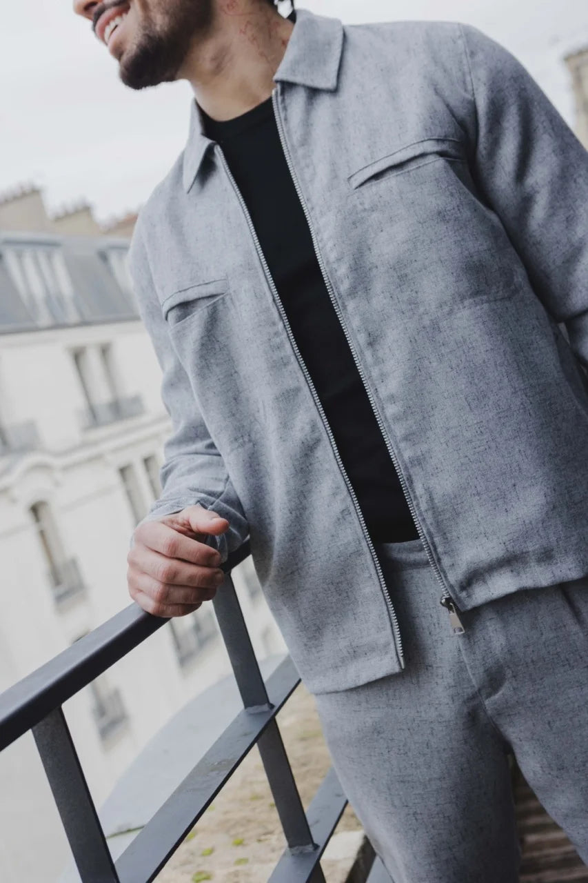Ensemble veste fermeture éclair et pantalon class gris | Lyon