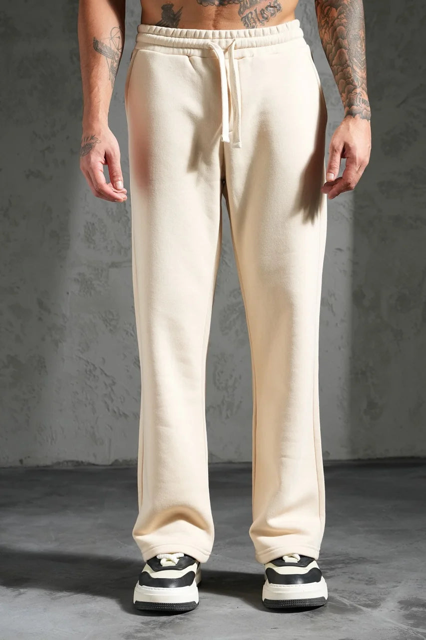 Pantalon jogging coupe droite de couleur beige | Lyon