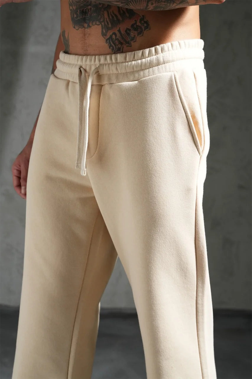 Pantalon jogging coupe droite de couleur beige | Lyon