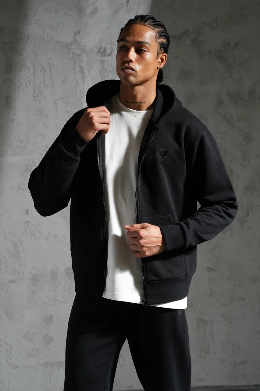 Ensemble veste capuche coeur brodé et pantalon coupe droite Noir | Lyon