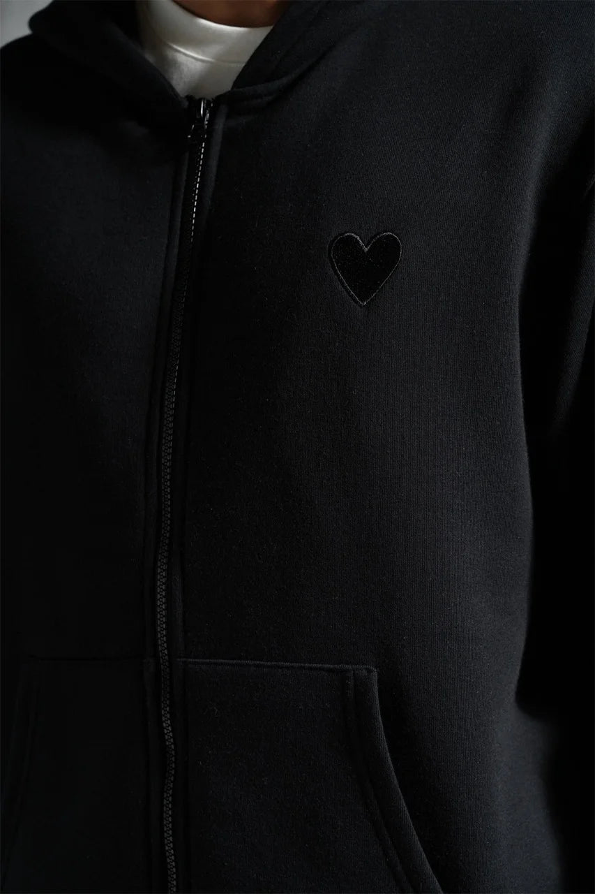 Ensemble veste capuche coeur brodé et pantalon coupe droite Noir | Lyon