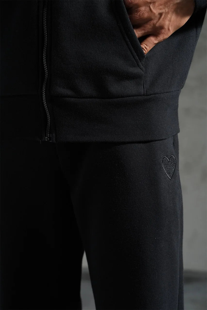 Ensemble veste capuche coeur brodé et pantalon coupe droite Noir | Lyon