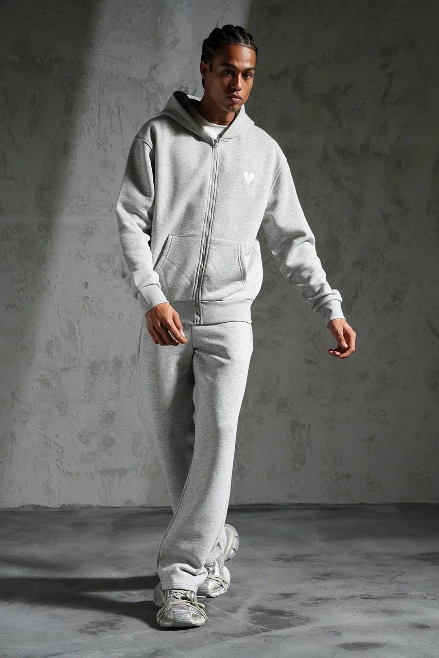 Ensemble veste capuche coeur brodé et pantalon coupe droite Gris | Lyon