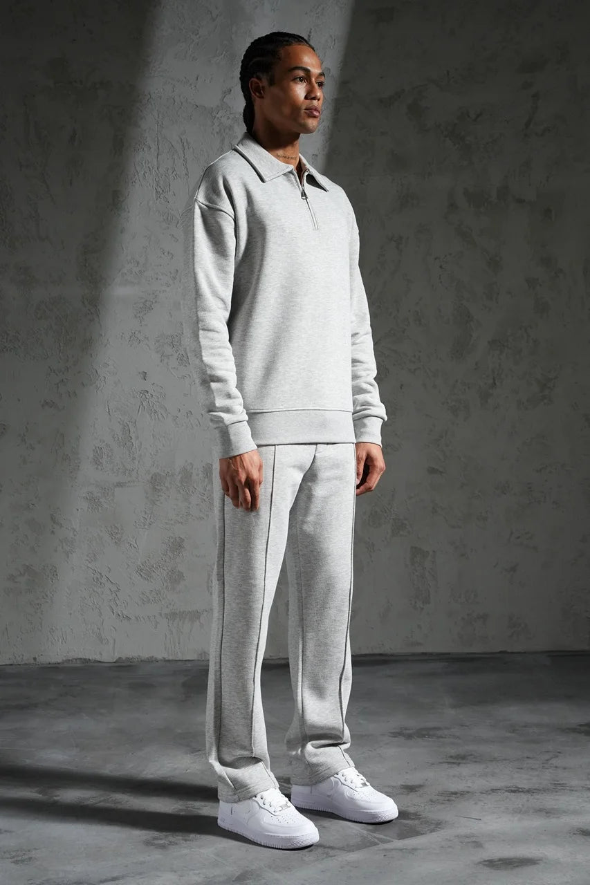 Ensemble pull col zippé et pantalon coupe droite gris clair | Lyon