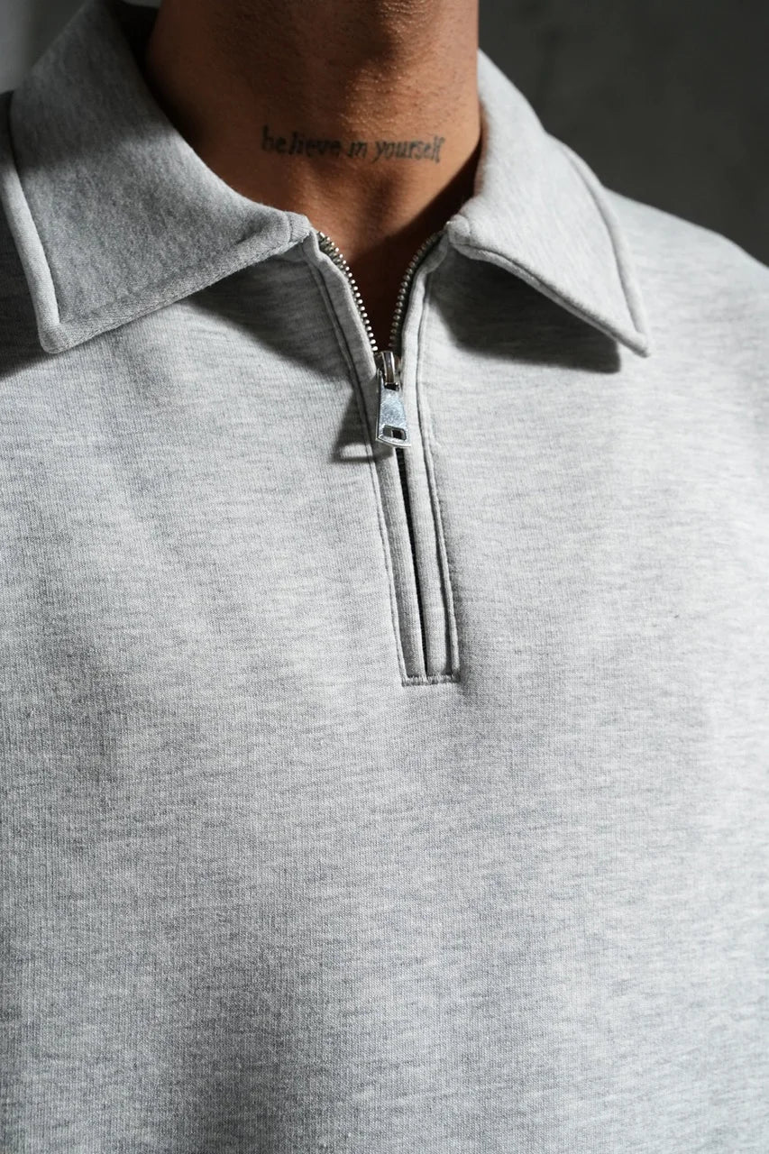 Ensemble pull col zippé et pantalon coupe droite gris clair | Lyon