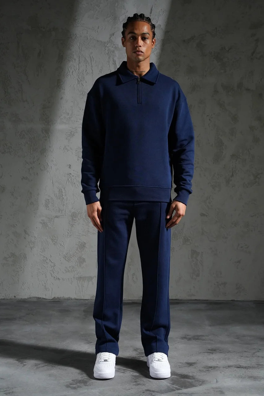 Ensemble pull col zippé et pantalon coupe droite Bleu marine | Lyon