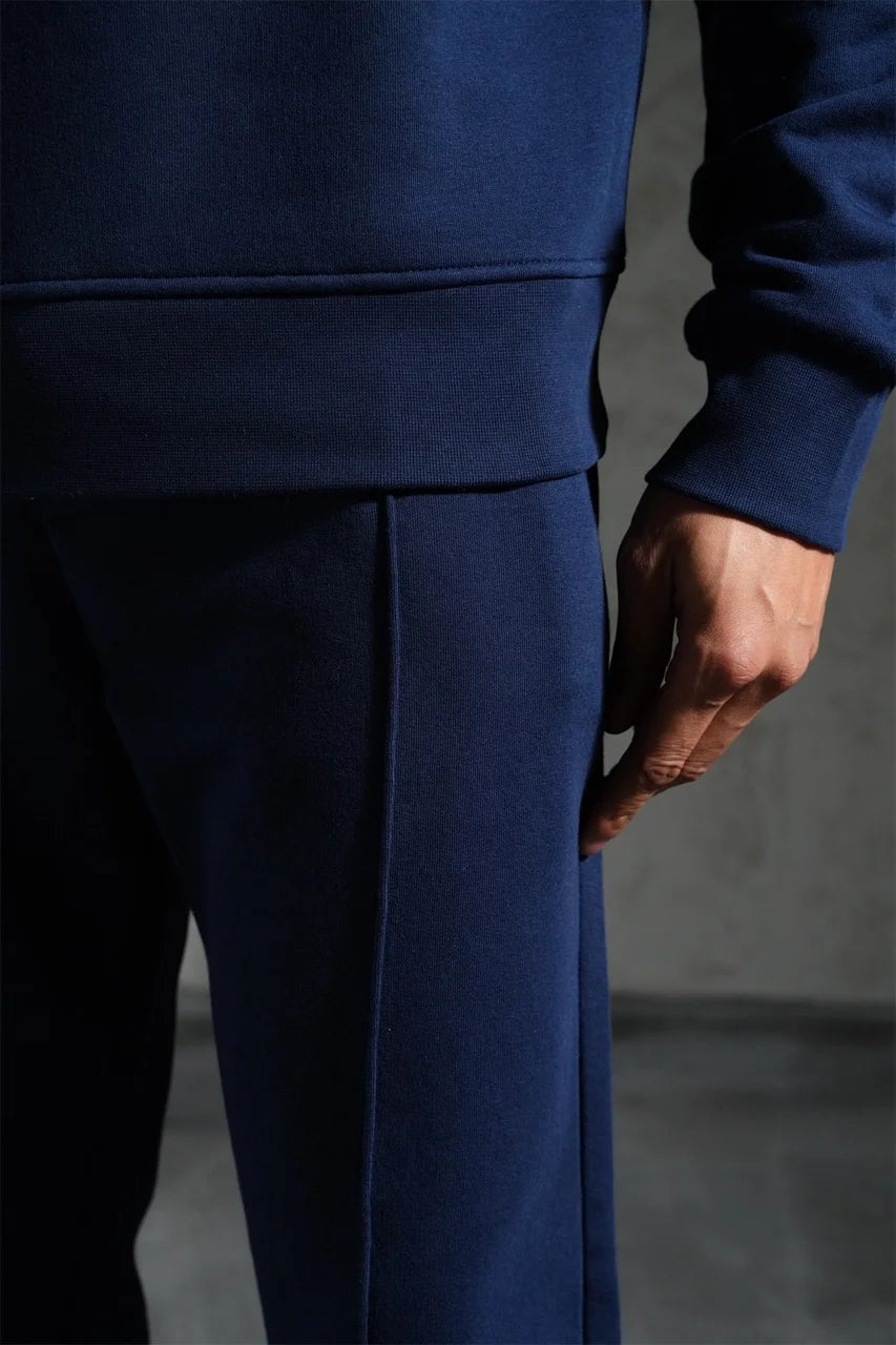 Ensemble pull col zippé et pantalon coupe droite Bleu marine | Lyon