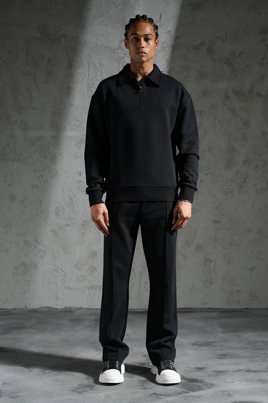 Ensemble pull col zippé et pantalon coupe droite Noir | Lyon