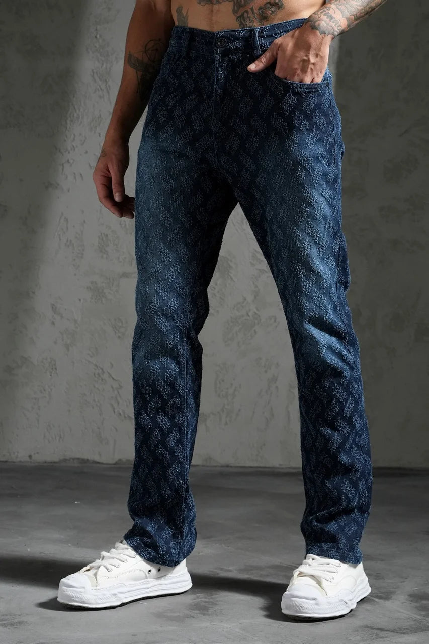 Pantalon Jean coupe droite élastique à motifs Bleu | Lyon