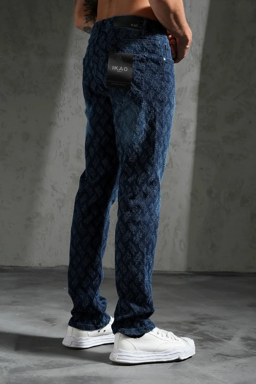 Pantalon Jean coupe droite élastique à motifs Bleu | Lyon