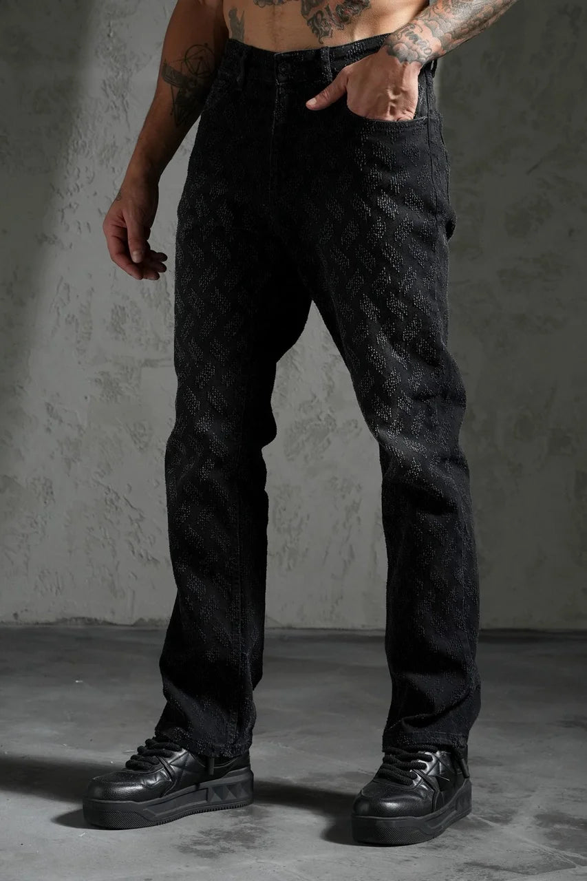 Pantalon Jean coupe droite élastique à motifs Noir | Lyon