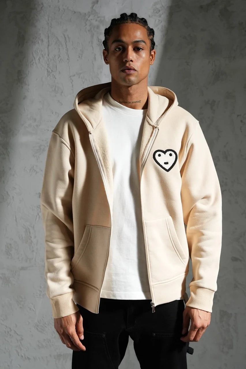 Veste à capuche avec motifs cœur brodé Beige| Lyon