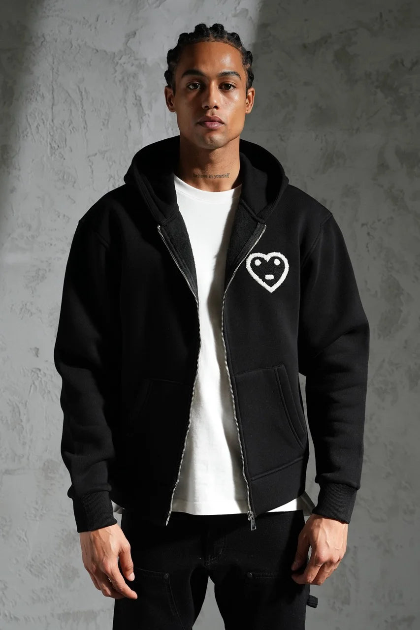 Veste à capuche avec motifs cœur brodé Noir| Lyon