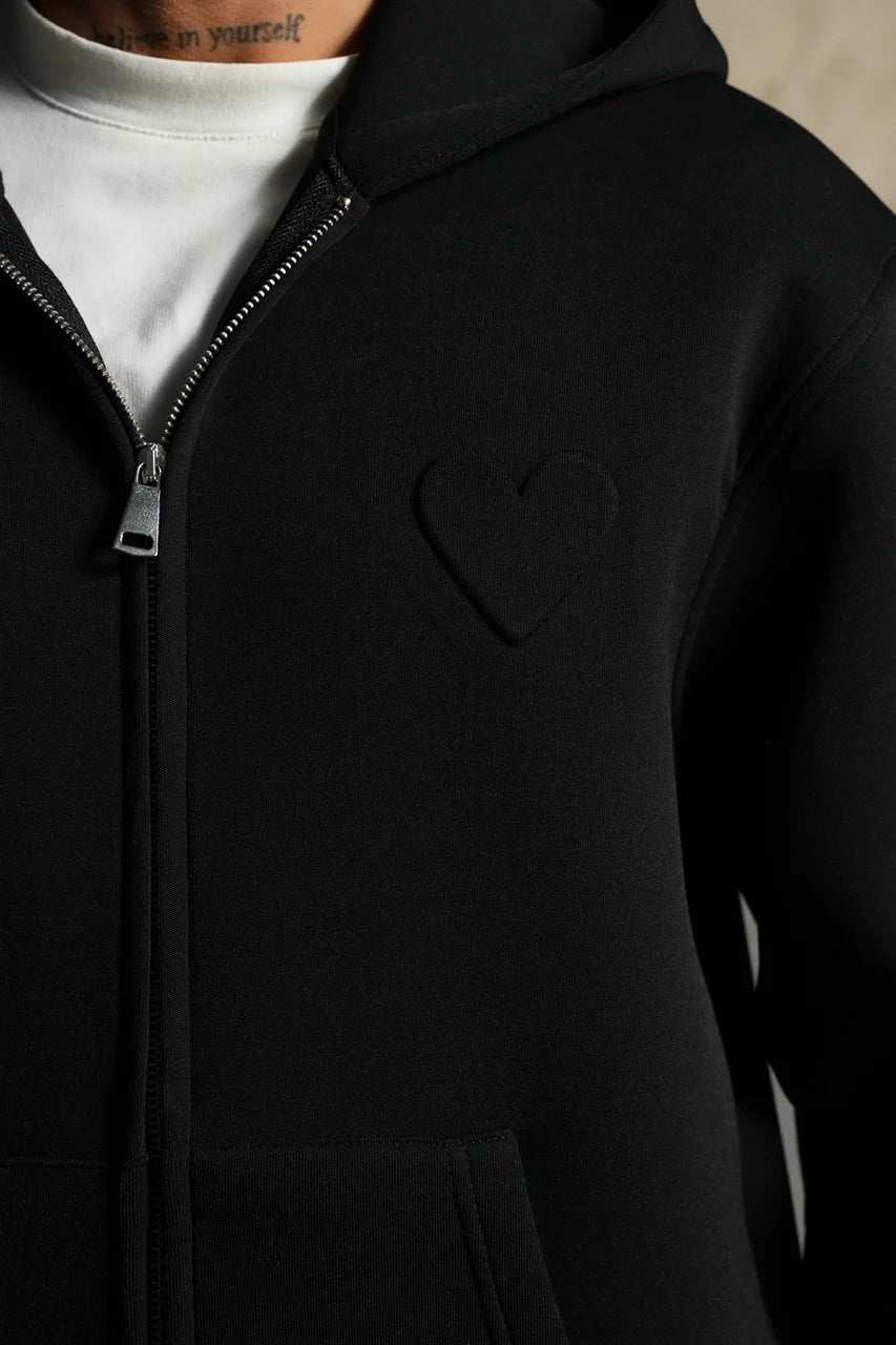 Ensemble basique aspect neoprene de couleur noir pantalon coupe droite et veste sans capuche| Lyon