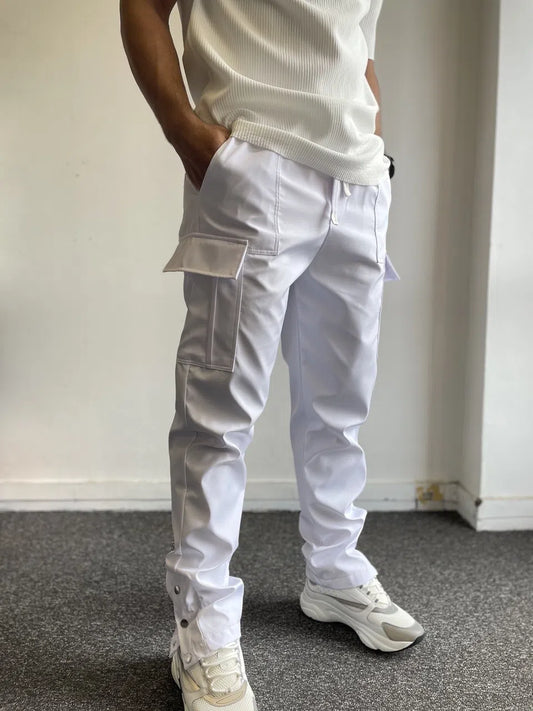 Pantalon cargo Blanc simple large trois boutons