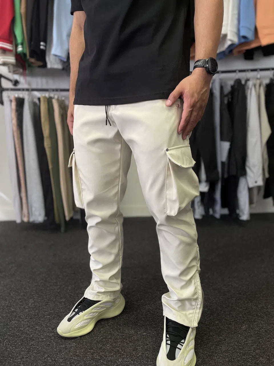 Pantalon cargo fermeture zip Beige