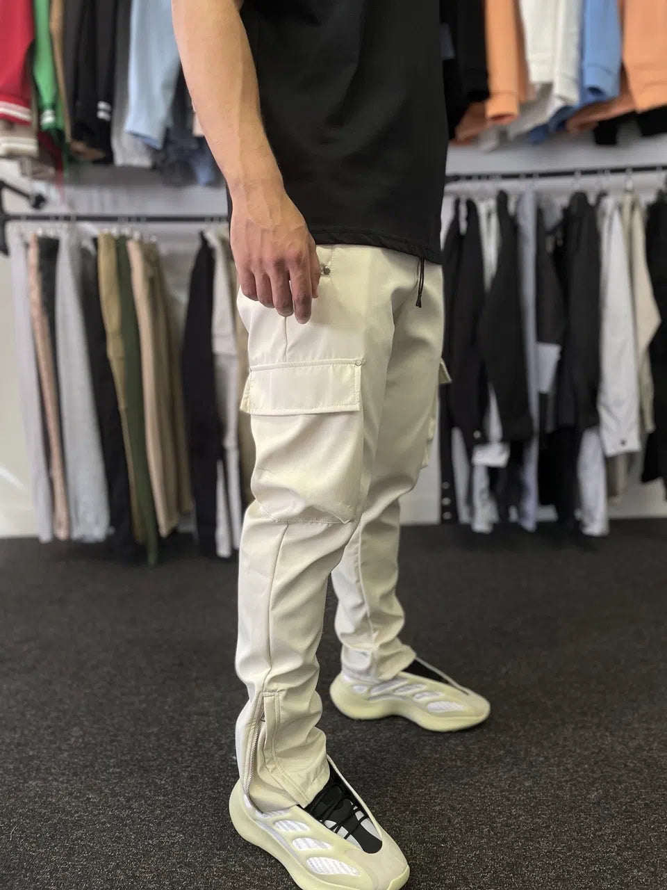 Pantalon cargo fermeture zip Beige