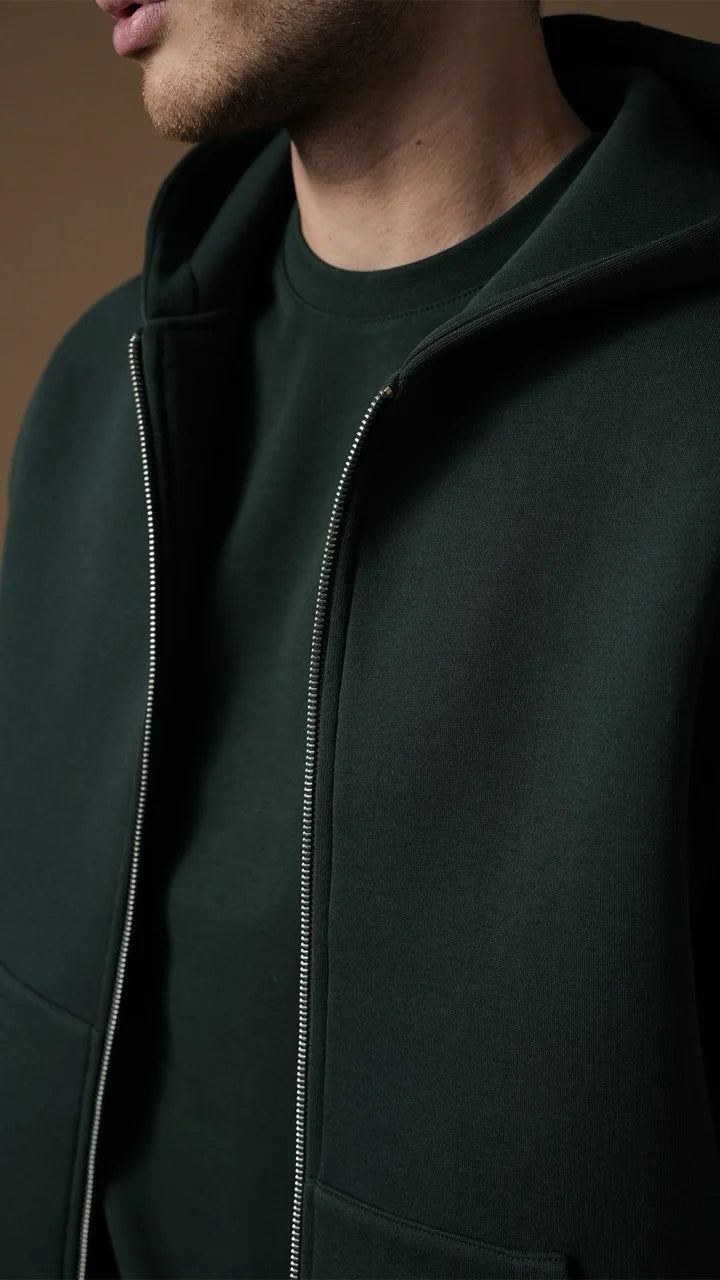 Ensemble basique aspect néoprene de couleur Vert bouteille pantalon coupe droite et veste | Lyon