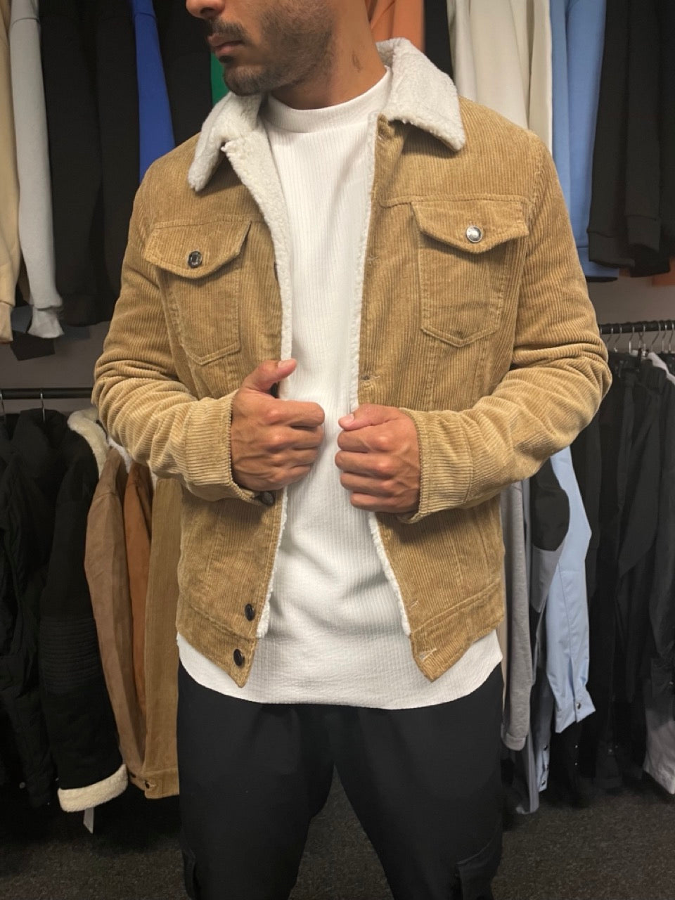 Veste aspect velour beige