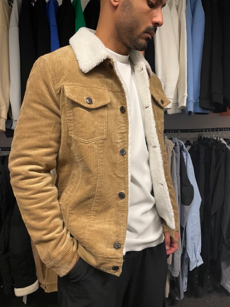 Veste aspect velour beige