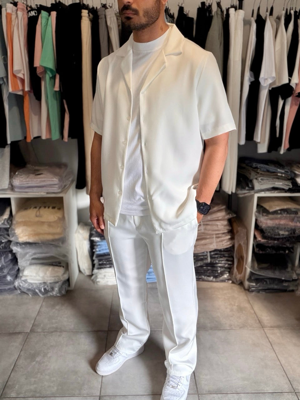 Ensemble chemise demi-manche Pantalon coupe droite blanc YOTA | Lyon