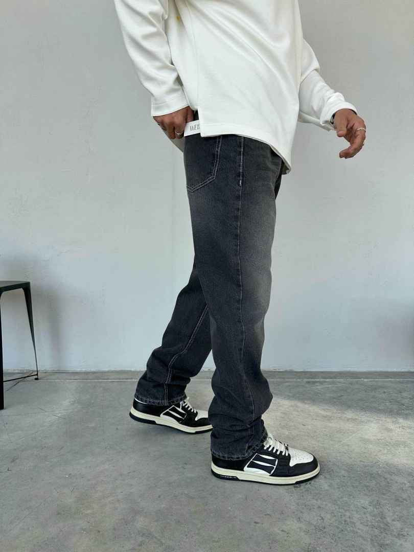 Pantalon jean large coupe droite basique gris | Lyon