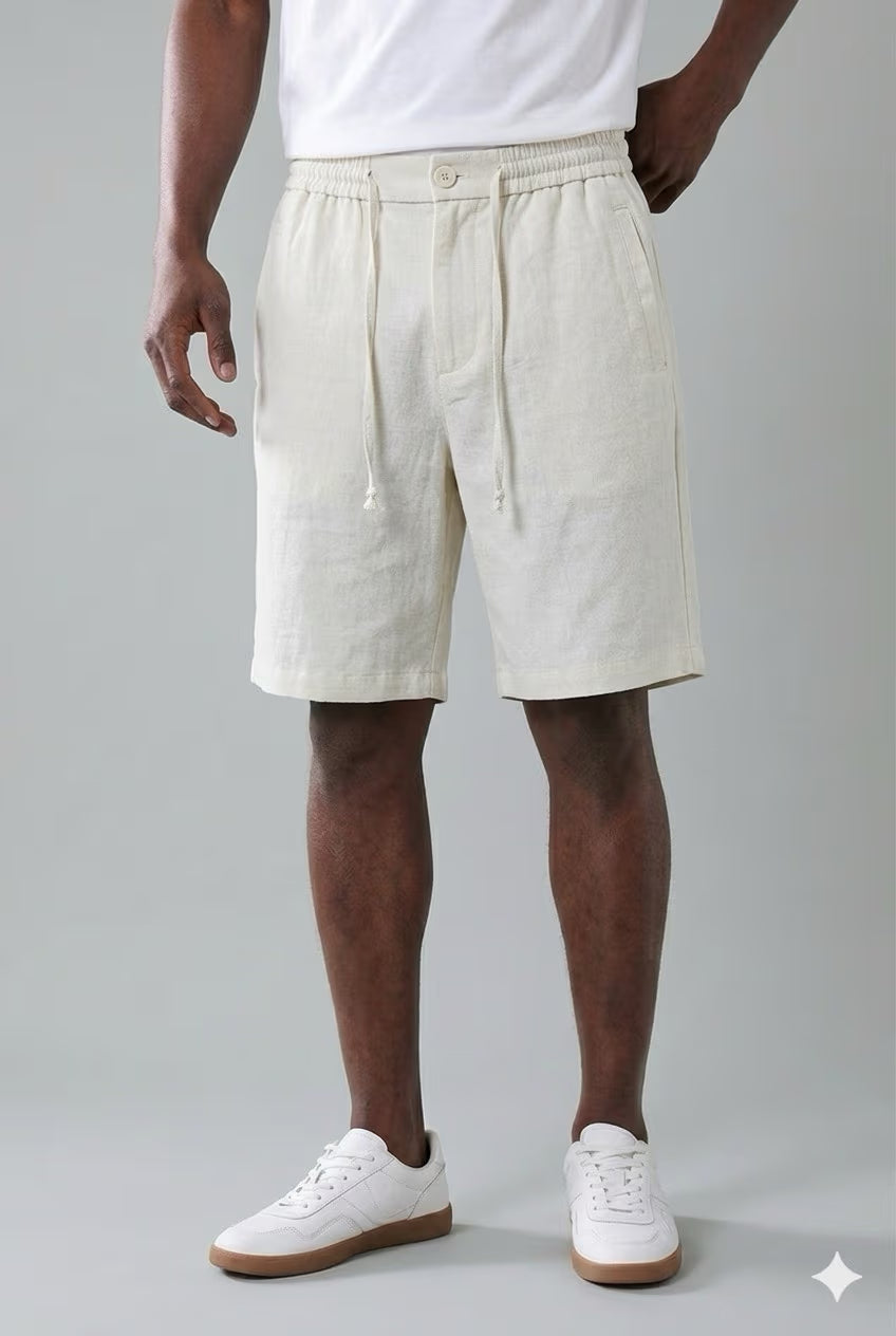 Short aspect lin de couleur beige